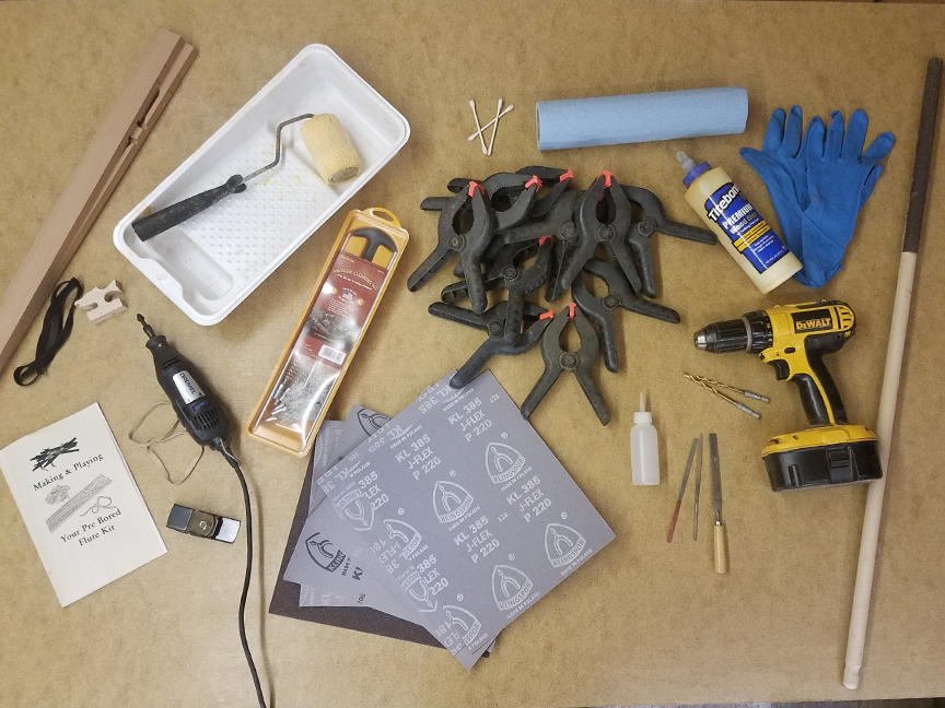Supplies for making a Native American style flute from a Stellar Pre Bored Flute Kit - www.stellarflutes.com