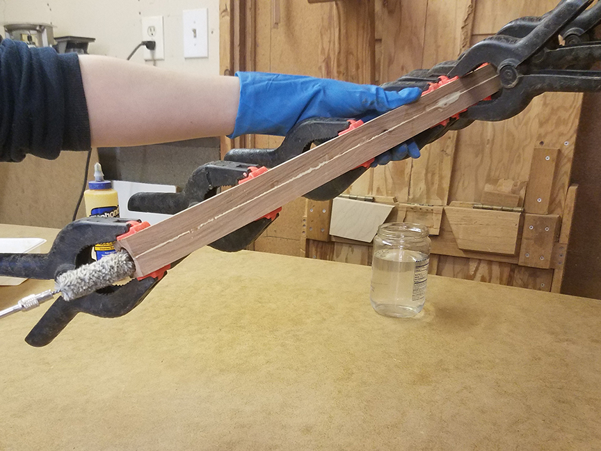 Using shot gun swab to clean glue out of Stellar pre bored flute kit - www.stellarflutes.com